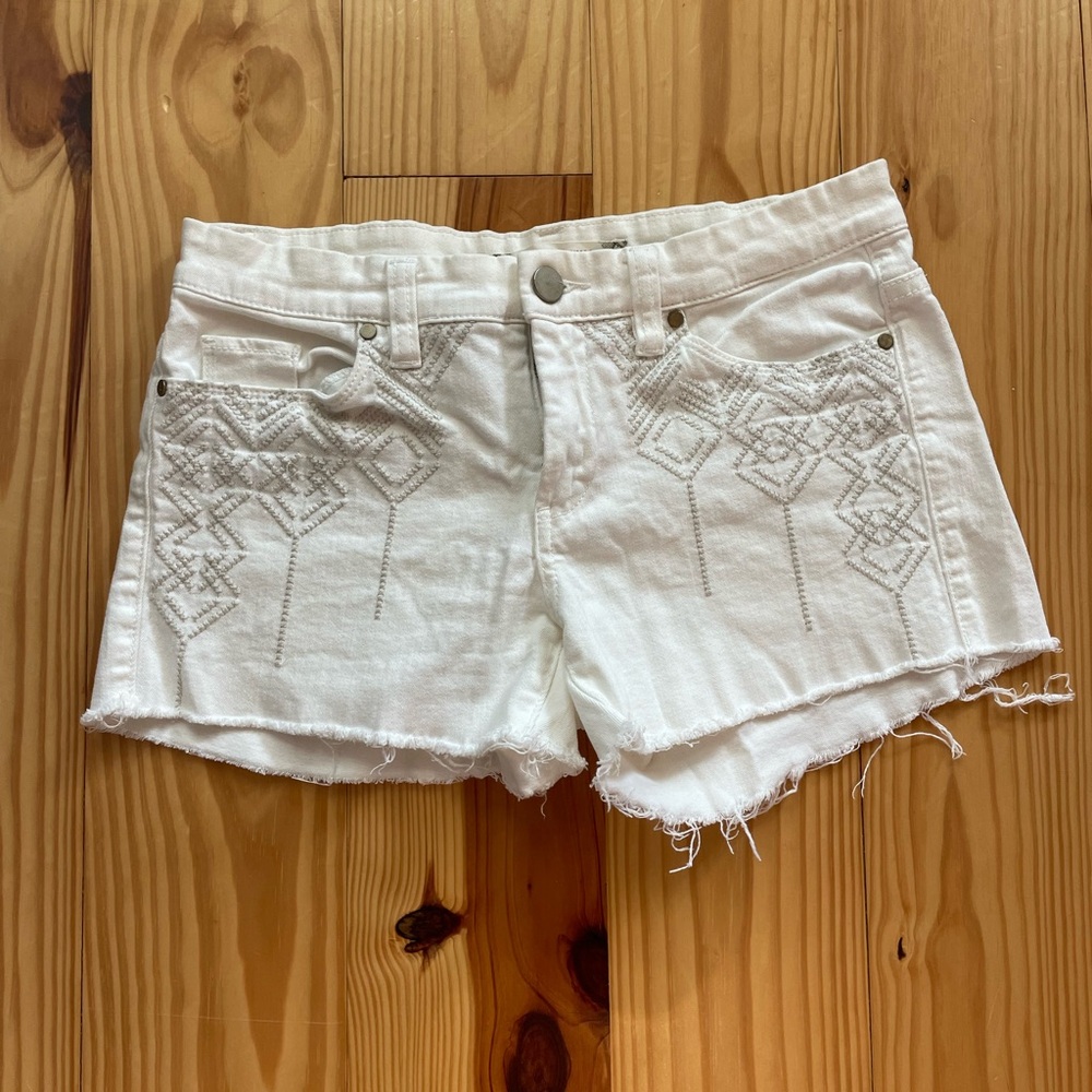 White Embroidered Women Shorts